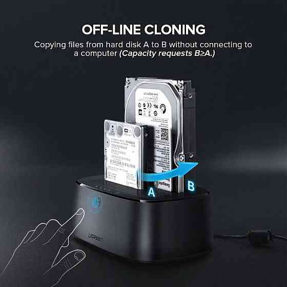Док-станція UGREEN CM198 USB 3.0 to SATA Dual-Bay Hard Drive Duplicator/Cloner EU(UGR-50857) (UGR-50857) Київ