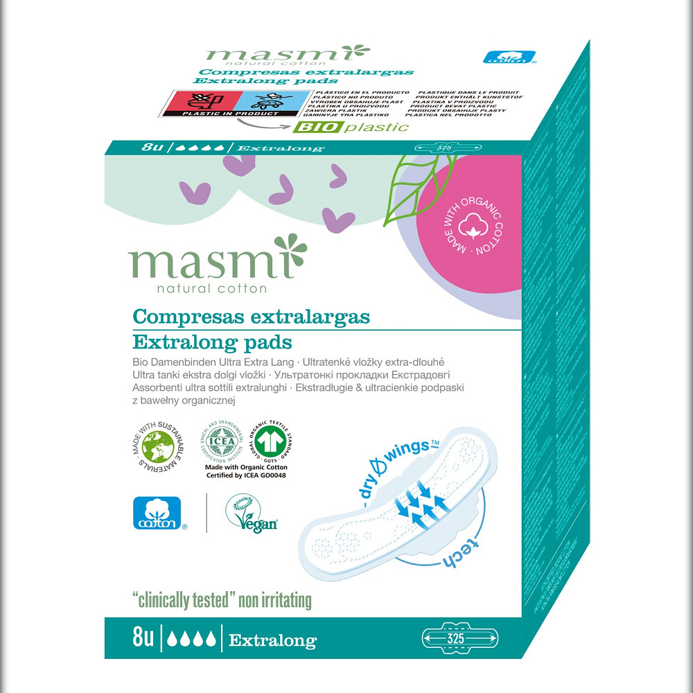 Органические прокладки Extra Long для обильных выделений, ультратонкие гигиенические с крылышками Masmi 8 шт. Киев - изображение 1