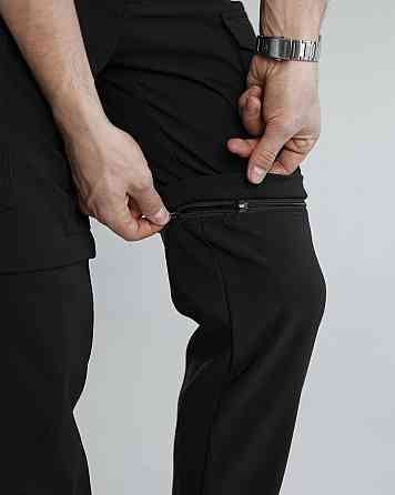 Штани-трансформери чоловічі чорні страйч-плащівка Pobedov Transformer 2.0. Мілітарі штани чоловічі Київ