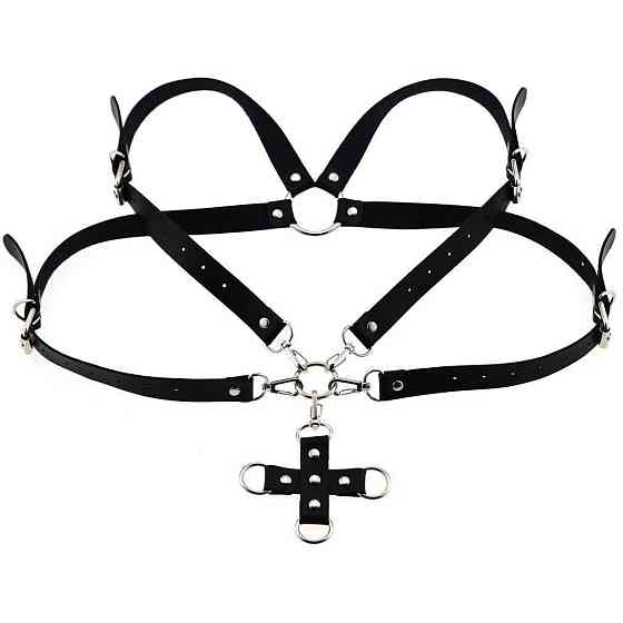 Портупея зі штучної шкіри з фіксатором Women's PU Leather Chest Harness Caged Bra GREY Sex Aura Київ