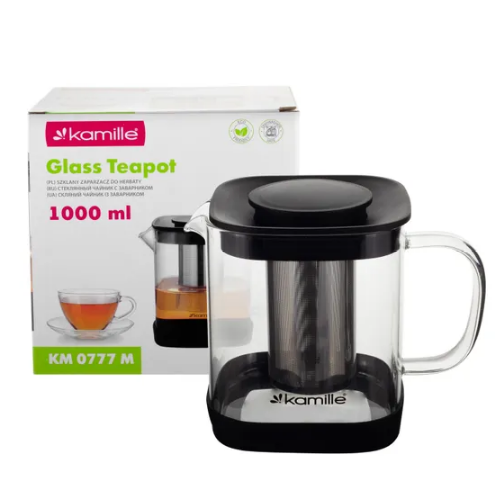 Заварник 1000мл зі з'ємним ситечком скло/нержавіюча сталь 0777M KAMILLE Житомир - фото 6