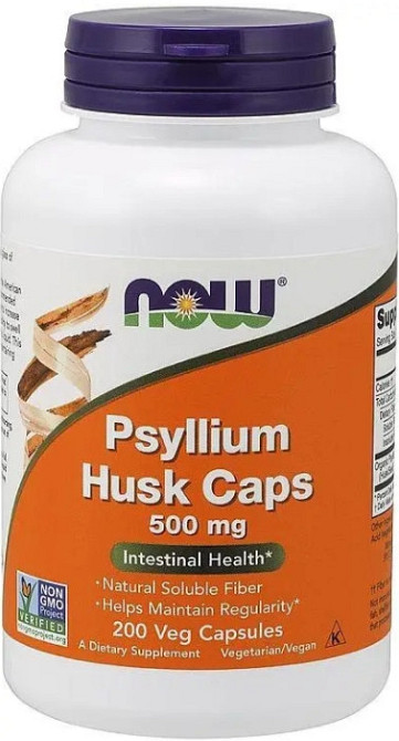 Подорожник (лушпиння із насіння) псилліум Now Foods Psyllium Husk 500 мг 200 капс Київ - фото 1