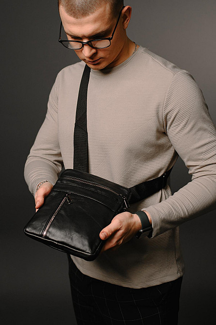 Сумка-месенджер із натуральної гладкої шкіри ST002 (Чорна) Суми - фото 6