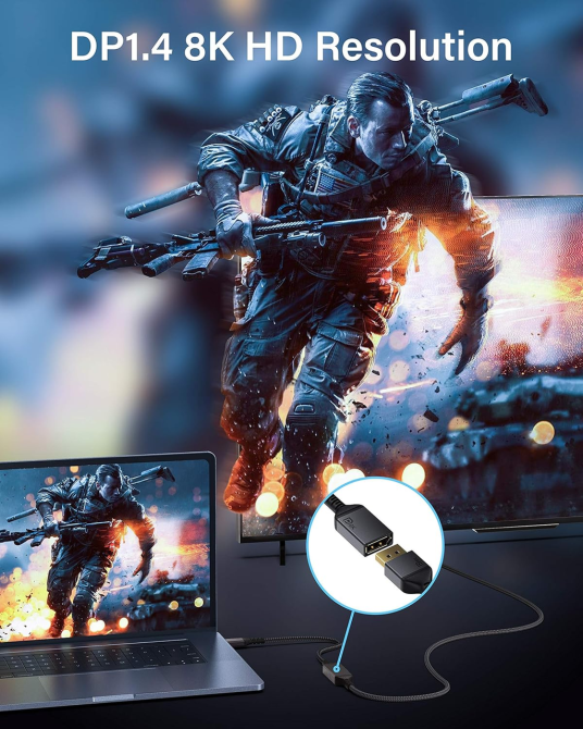 Адаптер Maxonar USB C на DisplayPort 8K@60Hz DP1.4 4K@60Hz/144Hz/120Hz 5K@60Hz 2K@240Hz Адаптер Thunderbolt 3 на DisplayPort HBR3 Київ - фото 4