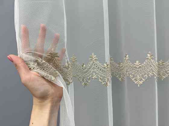 Тюль VR-Textil 1473т Грек-сітка з вишивкою Молочний з бежевим 300х270 см (40-) Київ