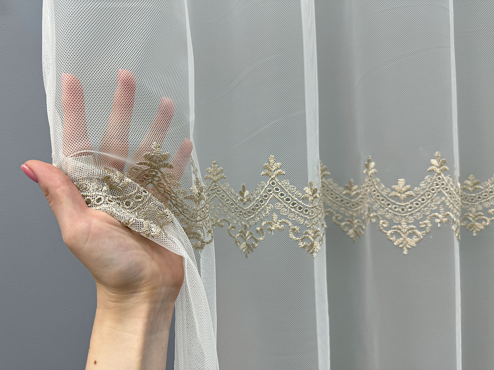 Тюль VR-Textil 1473т Грек-сітка з вишивкою Молочний з бежевим 300х270 см (40-) Київ - фото 5