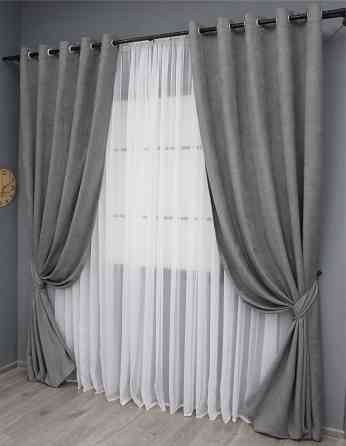 Комплект штор на люверсах VR-Textil Мікровелюр Petek № 1485ш 150х270 см 2 шт Сірий (37-0214) Київ