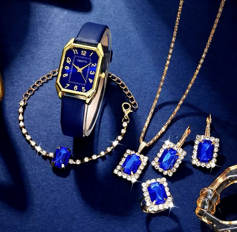 Подарочный набор для женщин наручные часы браслет кольцо ожерелье и серьги без подарочной коробки синий Киев - изображение 3