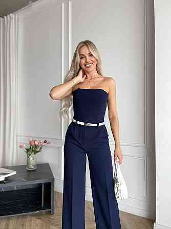 Жіночий класичний брючний костюм-двійка: корсет і штани костюмка Темно-синій, 46/48 Одеса