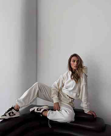 Женский стильный теплый костюм двухсторонний флис. Молочный, 46/48 Одесса