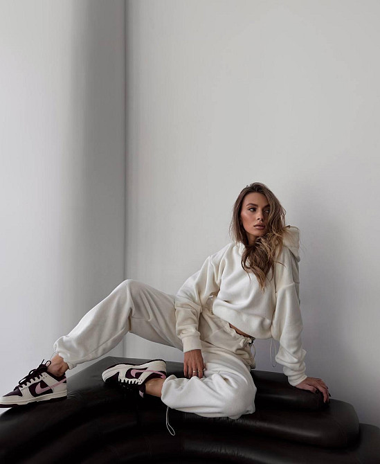 Жіночий стильний теплий костюм двосторонній фліс. Молочний, 46/48 Одеса - фото 3