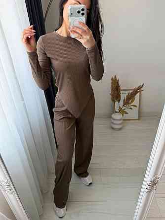 Женский стильный повседневный костюм двойка турцкий рубчик Мокко, 50/52 Одесса