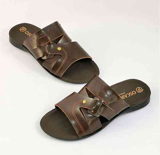 Мужские Шлёпанцы Тапочки Сланцы Коричневые Кожаные (размеры: 41,42,43,44) Днепр