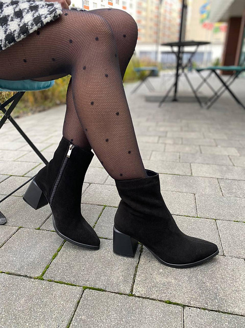 No brend Стильні замшеві черевики жіночі демісезонні весна-осінь чорні на стійкому каблуці р. 3 Коломия - фото 2