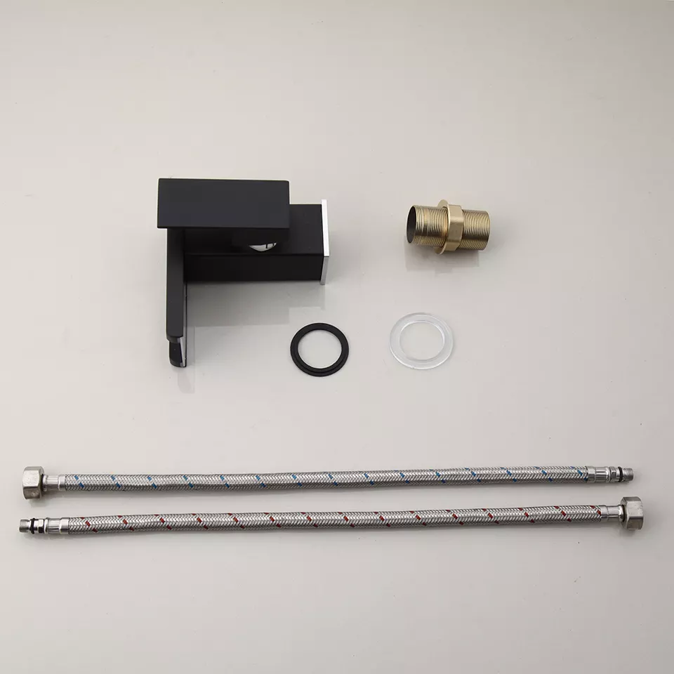 Змішувач дизайнерський для умивальника з чорної латуні з водоспадом, змішувач для раковини з підсвічуванням Кам'янець-Подільський - фото 6