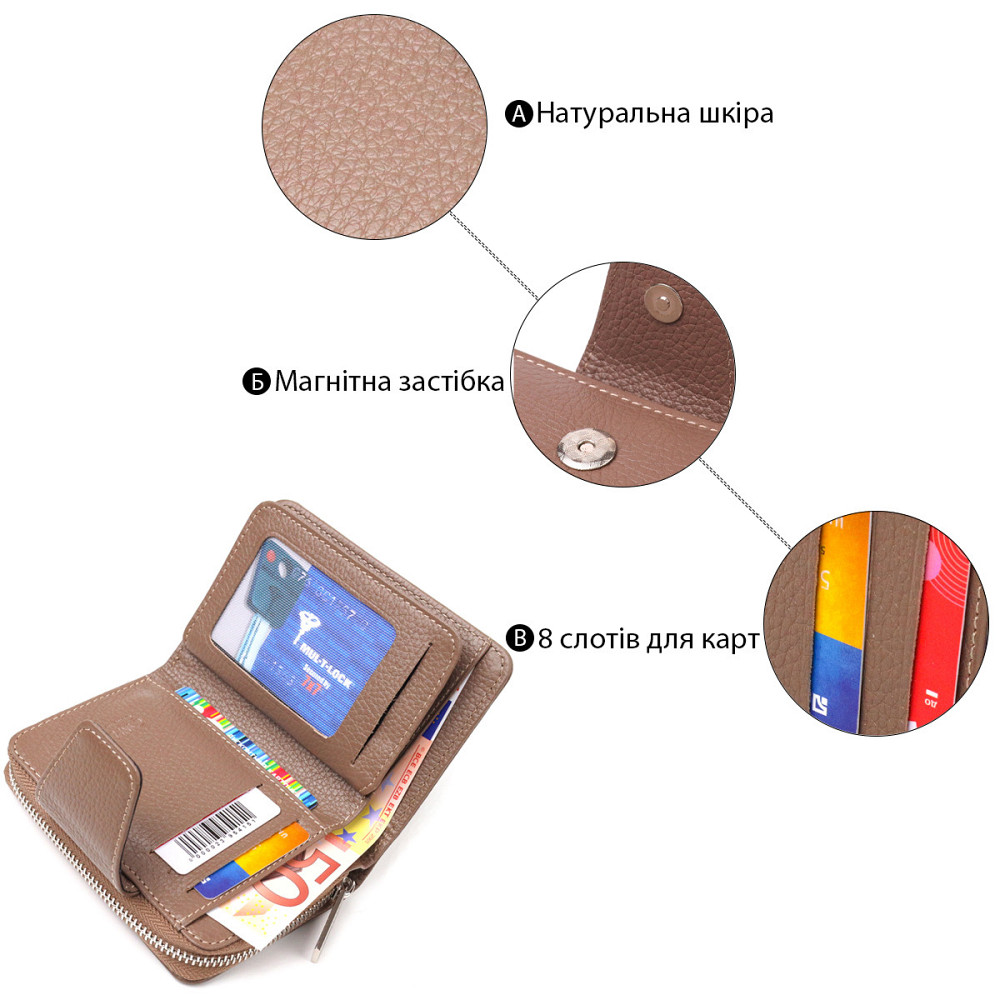 Надійне вертикальний портмоне для жінок з монетницею на блискавці з натуральної шкіри флотар CANPELLINI 21606 Бежеве Київ - фото 4