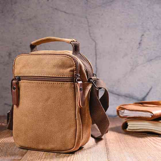 Стильна чоловіча сумка із щільного текстилю 21245 Vintage Коричнева Київ