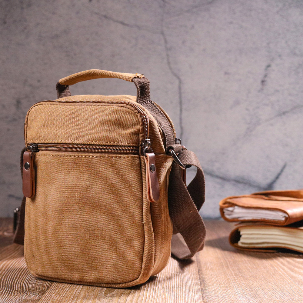 Стильная мужская сумка из плотного текстиля 21245 Vintage Коричневая Киев - изображение 2