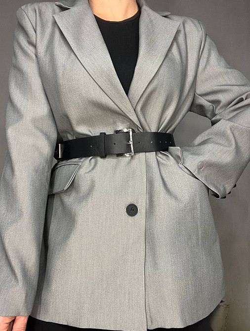 Пиджак женский Qidian 6105 оверсайз с ремнем удлиненный свободный крой one size, серый, one size Киев - изображение 2