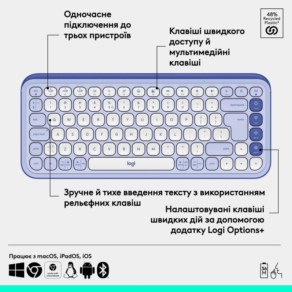 Клавіатура бездротова Logitech Pop Icon Keys Lilac (920-013074) Фіолетовий Харків - фото 7