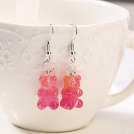 Сережки в виде мармеладных мишек, оранжевый + розовый с блетсками - размер мишки 1,6*1см, смола Киев - изображение 1