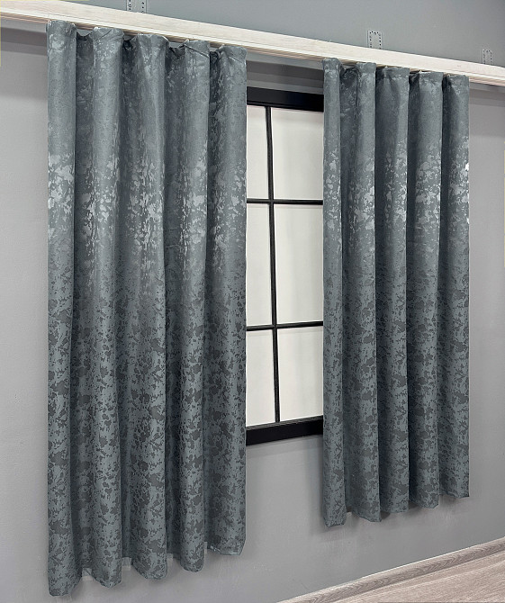 Комплект коротких штор VR-Textil Льон мармур Pavliani ХО № 1262ш Графітовий 130х170 см 2 шт (35-0204) Київ - фото 11