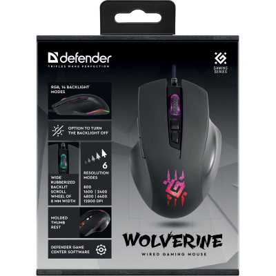 Мышка Defender Wolverine GM-700L RGB USB Black (52700) Винница - изображение 7