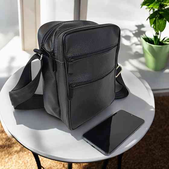 Шкіряний чоловічий месенджер чорний чоловічий Месенджер З Натуральної шкіри Київ