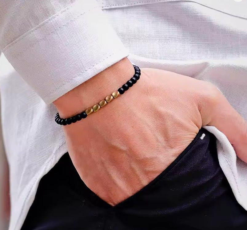 Браслет из натурального обсидиана с медными бусинами, мужской браслет из камня на резинке Киев - изображение 2