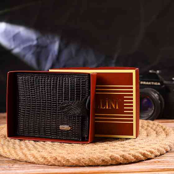 Відмінний чоловічий горизонтальний гаманець із натуральної фактурної шкіри Чорний (CANPELLINI) Київ