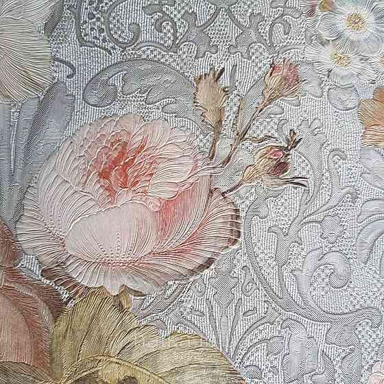 Шпалери метрові вінілові на флізелін Yuanlong Samsara квіти троянди червоні півонії бордові блакитні на сірому Київ