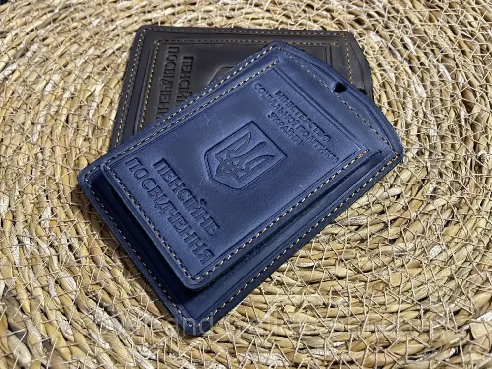 Обкладинка для пенсійного посвідчення із вінтажної шкіри Crazy Horse колір синій Київ - фото 1