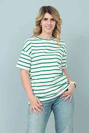 Подовжена футболка в смужку "Modis" оптом | Батал Зелений, 50-52 Київ