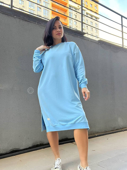 Сукня жіноча MY CITY 8211 спортивна середня довжина розрізи знизу резинка двунитка one size, блакитний, one size Київ - фото 1
