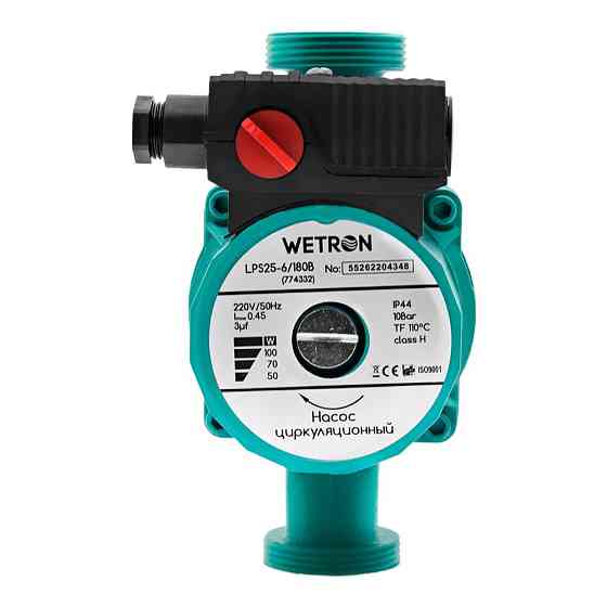 Насос циркуляційний 75Вт Hmax 4м Qmax 40л/хв Ø1 1/2" 180мм зел+гайки Ø1 WETRON LР525–4/180С (774312) Рівне