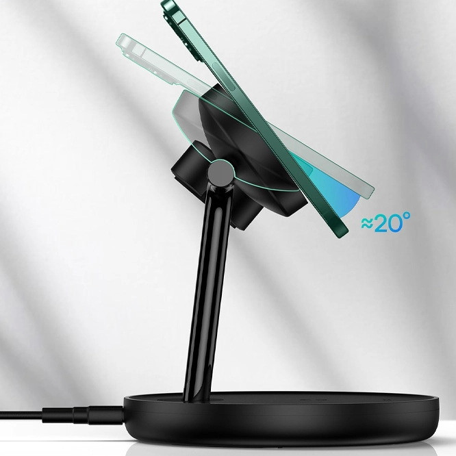 Бездротовий зарядний пристрій Baseus Swan 3 in 1 Wireless Magnetic Charging Bracket 20W WXTE000101 (Чорний) Миколаїв - фото 7