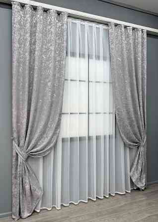 Комплект готових штор VR-Textil Льон мармур Royal Touch № 2007ш Світло-сірий 130х270 см 2 шт (33-1305) Київ