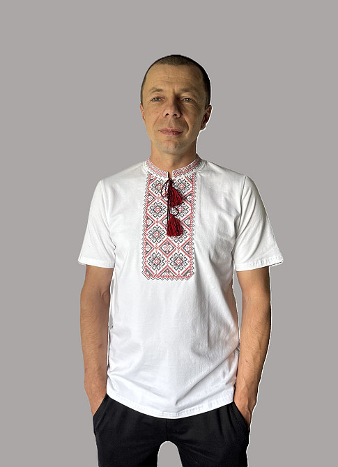 Футболка вишиванка біла з красивим червоно-чорним орнаментом 4XL Київ - фото 1