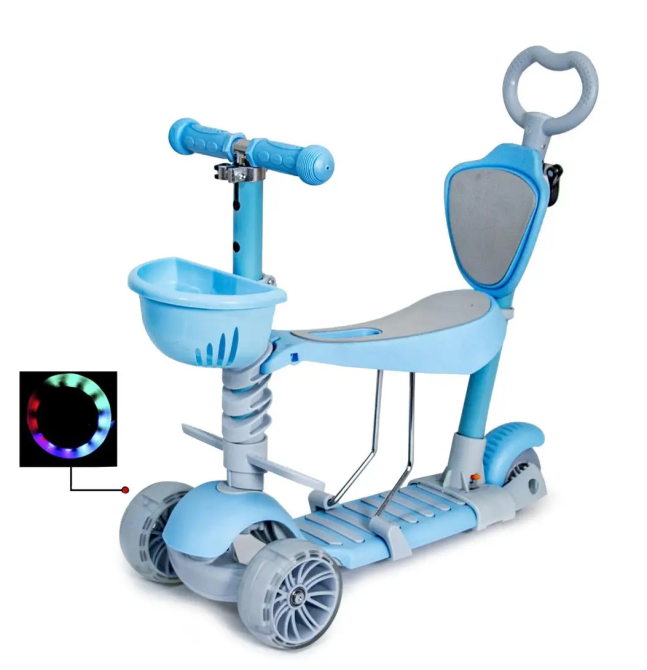 Трехколесный самокат-беговел с сиденьем и родительской ручкой Smart 5 в 1. Голубой цвет Одесса - изображение 1