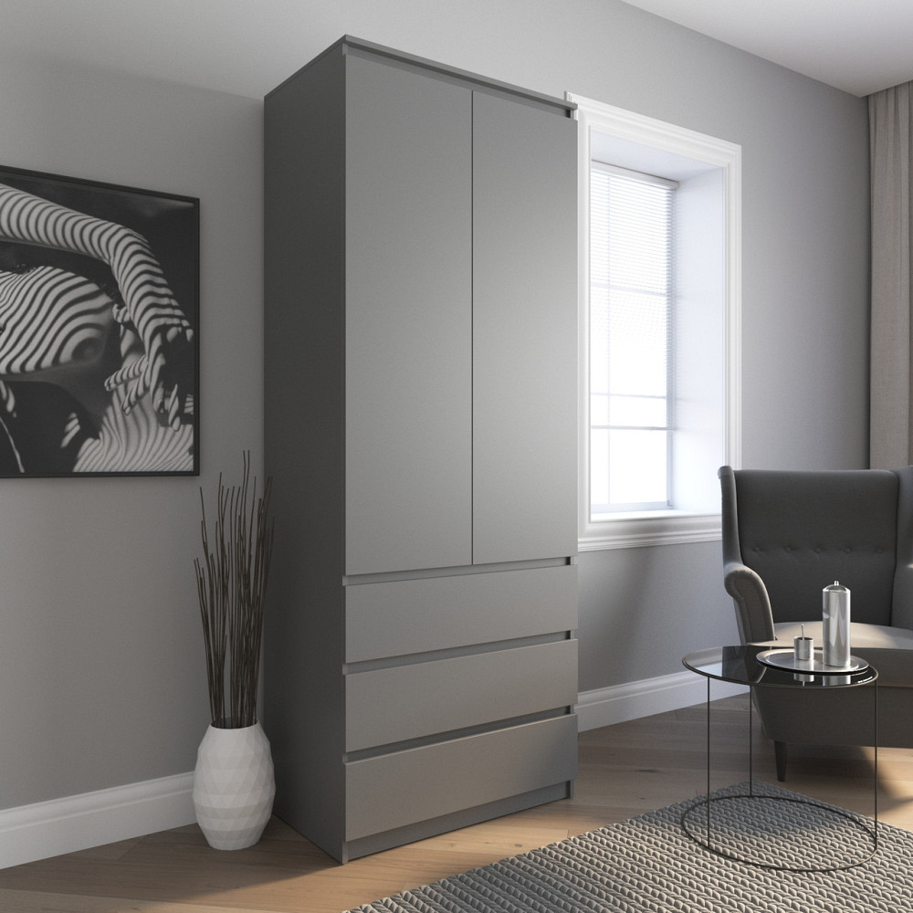 Шафа для одягу VAYS R-9, 3 шухляди, штанга, без ручок, ЛДСП, 80×50×211 см – для спальні, вітальні, передпокою Львів - фото 5