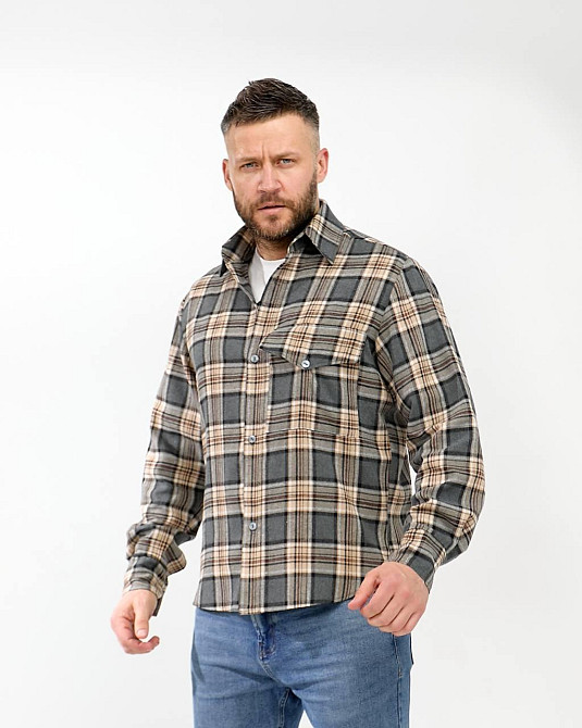 Чоловіча повсякденна картата сорочка турецький котон фланель Графіт, 54/56 Одеса - фото 6