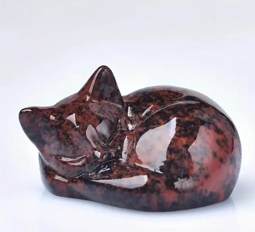 Фігурка сплячого кота з натурального червоного обсидіану 40 мм. Декоративна фігурка з натурального ч Київ - фото 1