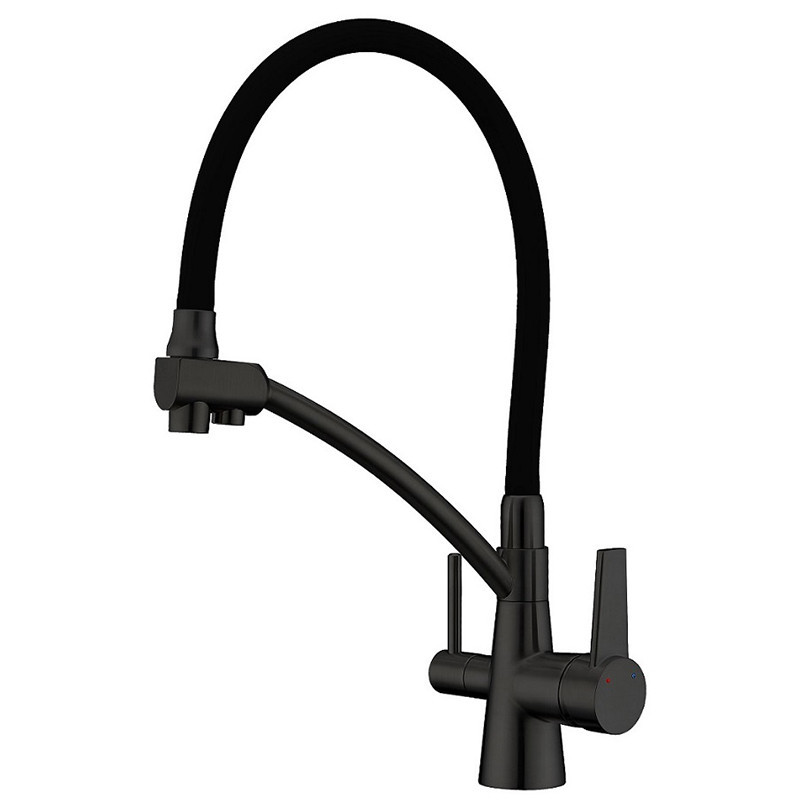 Кухонний змішувач Koer KB-72003-05 під осмос чорний з силіконовим виливом з підставкою (KR3376) Чернівці - фото 1