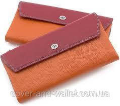 Тонкий женский кожаный кошелек купюрник оранжевого цвета SB 42 Киев - изображение 6