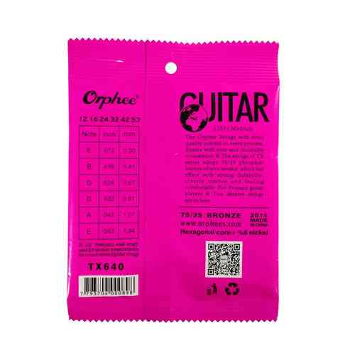 Струни для акустичної гітари Orphee TX640 6шт 12-53" 0.30-1.34мм фосфорна бронза Київ