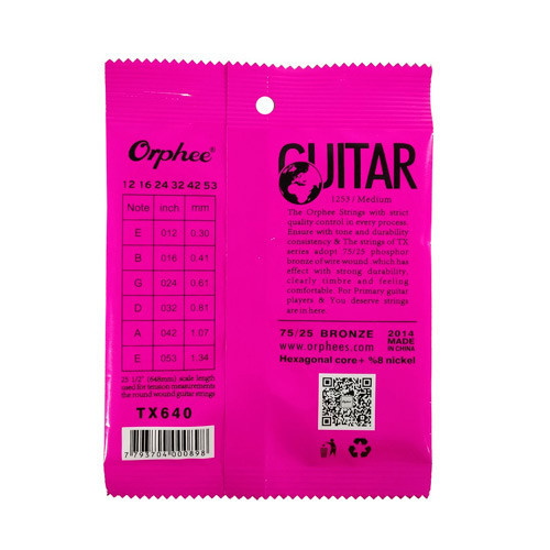 Струни для акустичної гітари Orphee TX640 6шт 12-53" 0.30-1.34мм фосфорна бронза Київ - фото 2