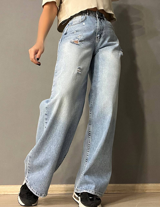 Джинси жіночі I8 51851 SKATER затяжки- застебки на талії рвані широкі від стегна, блакитний, 26, 26, 66 см, 99 см Київ - фото 16