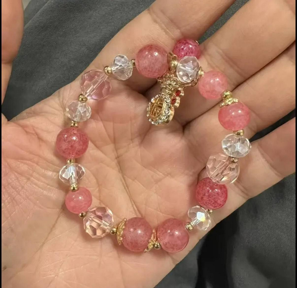 Браслет «Щасливий талісман» з рожевими намистинами та підвіскою Київ - фото 3