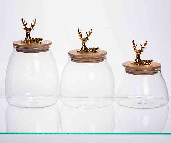 Набір банок для зберігання 3 штуки з бамбуковими кришками 0.5/08/1 л 64486-55 Київ