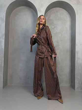 Женский стильный свободного кроя костюм из шелка сатина Шоколад 2 Одесса